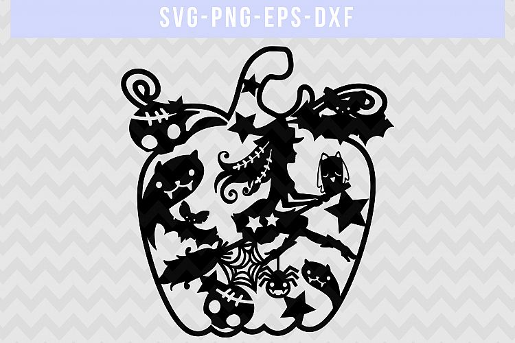 Halloween SVG Cut File, Witch Papercut Template, DXF PNG EPS