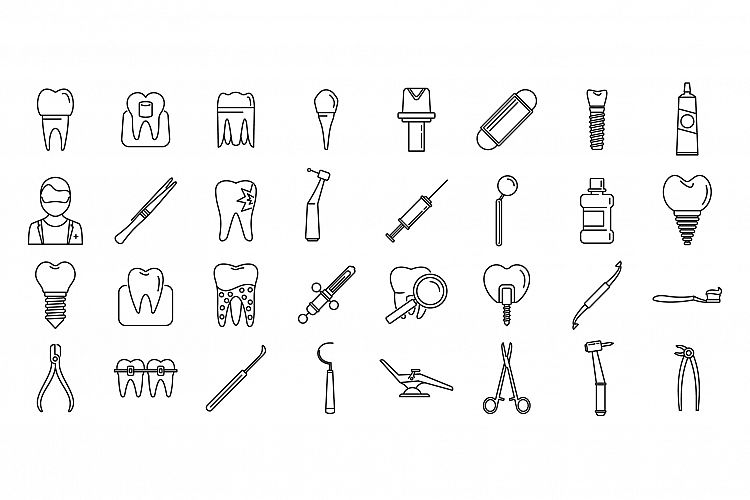 Tooth restoration clinic icons set, outline style example image 1