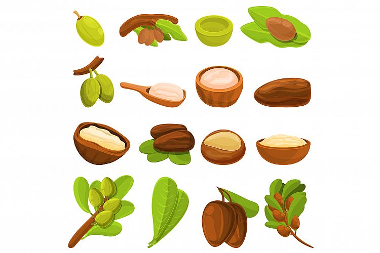 Shea tree icons set, cartoon style example image 1