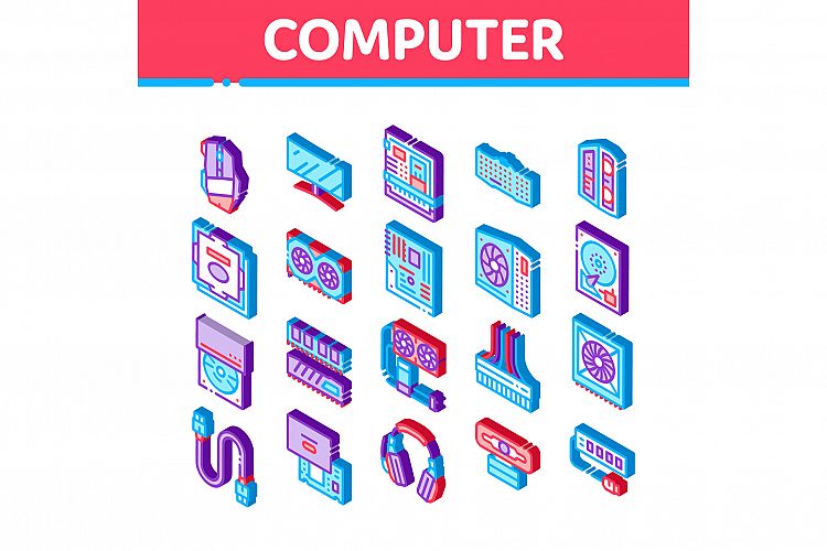 Computer Technology Isometric Icons Set Vector Illustration example image 1