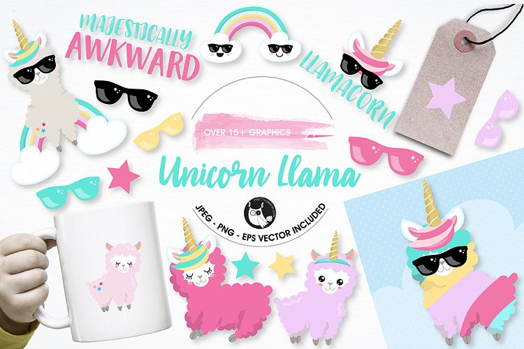 Llama unicorn graphics and illustrations