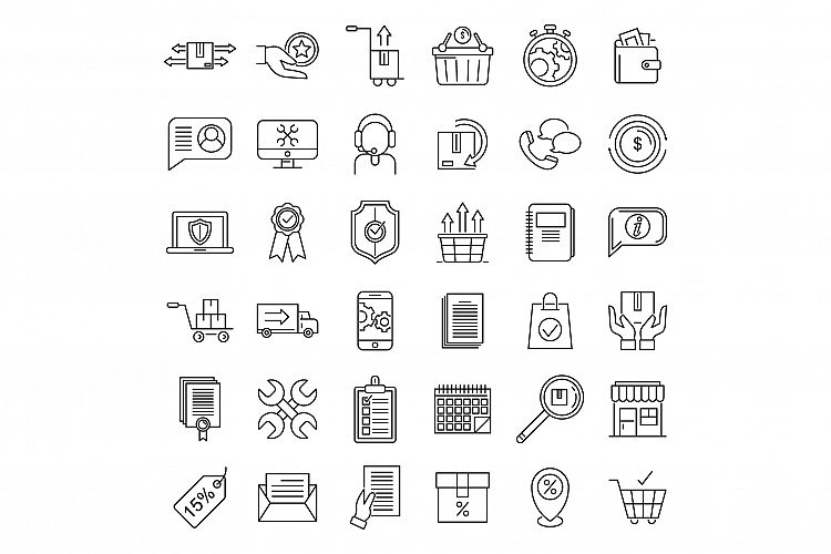 After sales service icons set, outline style