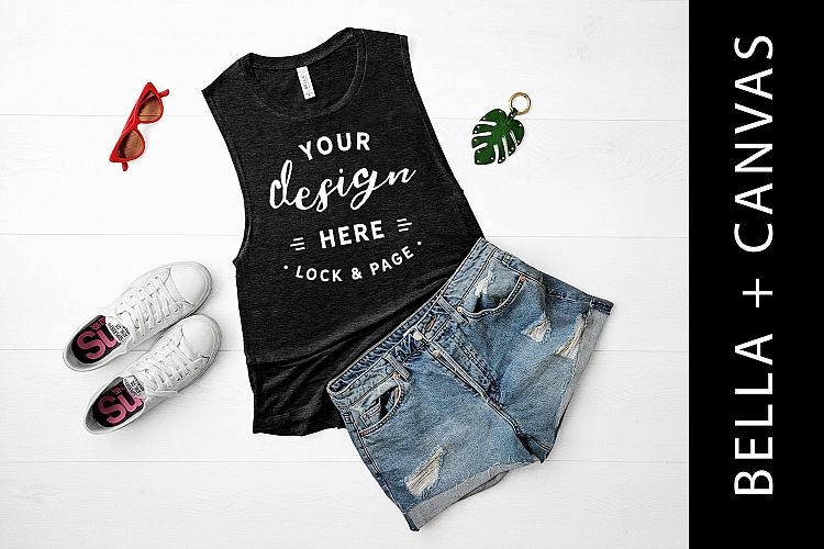 Heather Black Bella Canvas 8803 Tank Top Mockup Flat Lay