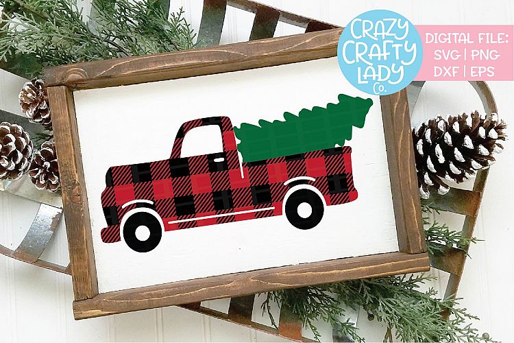 Buffalo Plaid Christmas Tree Truck SVG DXF EPS PNG Cut File