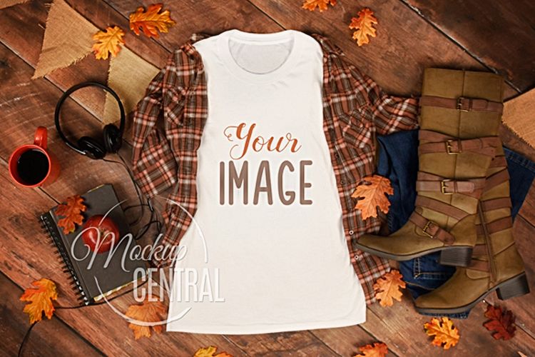 Womens Blank White T-Shirt Styled Apparel Fall Shirt Mockup