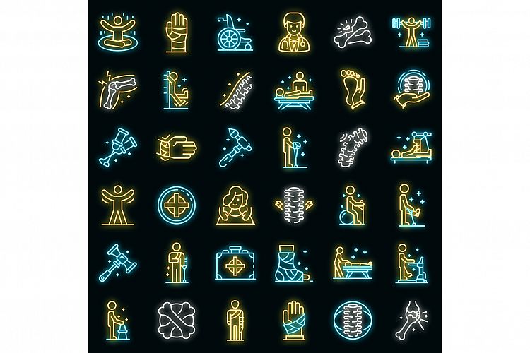 Chiropractor icons set vector neon example image 1