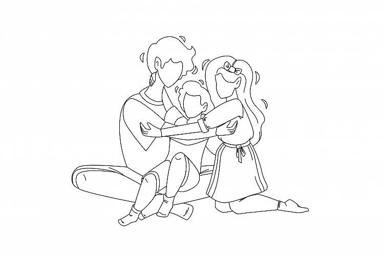 Siblings Sitting On Floor And Embracing Vector example image 1