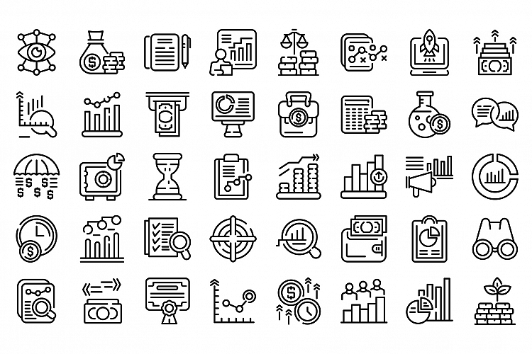 Market forecast icons set, outline style example image 1