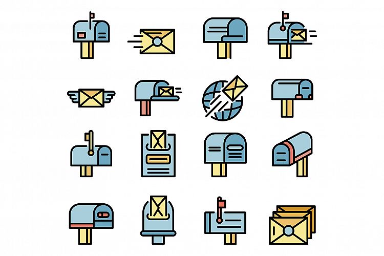 Mailbox icons set vector flat