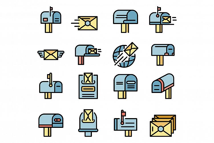 Mailbox icons set vector flat example image 1