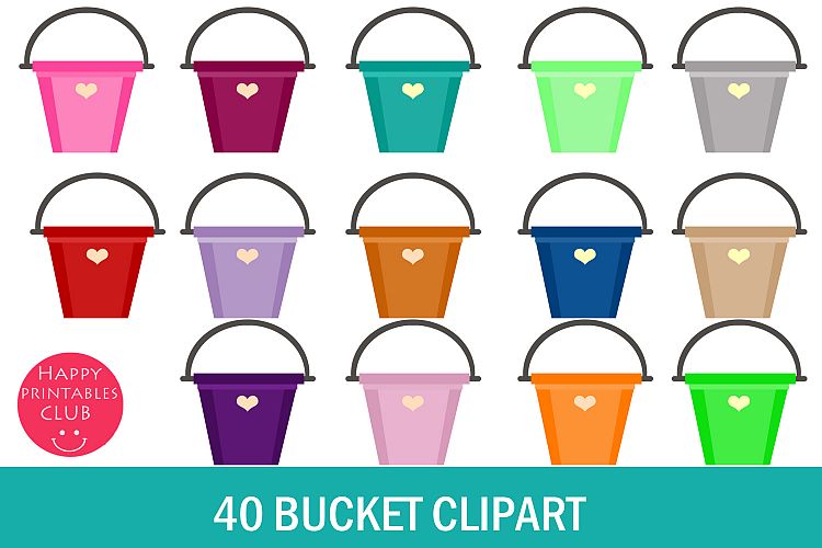 40 Bucket Clipart- Rainbow Bucket Clipart- Colorful Buckets
