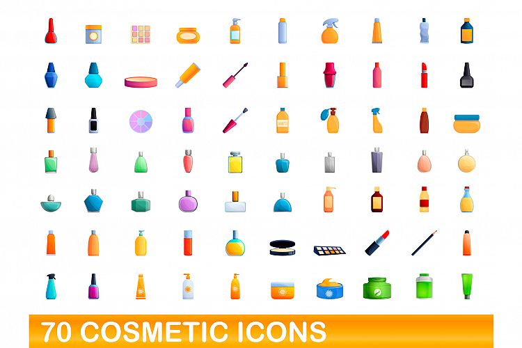 70 cosmetic icons set, cartoon style example image 1