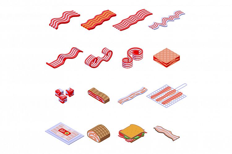 Bacon icons set, isometric style example image 1