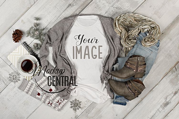 Womens White T-Shirt Apparel Winter Shirt Mockup Flat Lay