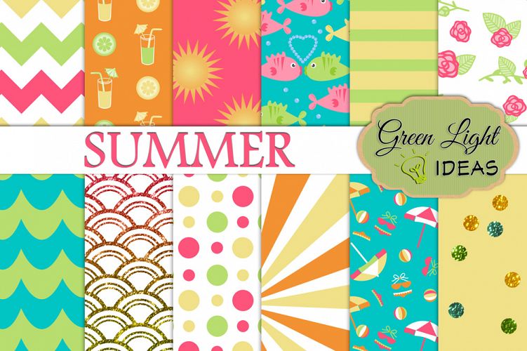 Summer Digital Papers, Beach Backgrounds, Vacation Patterns