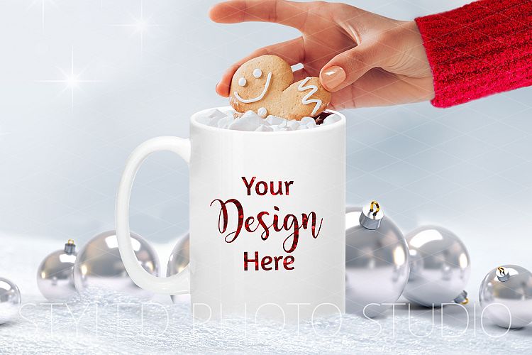 Christmas Mug Mockup dipping a Gingerbread
