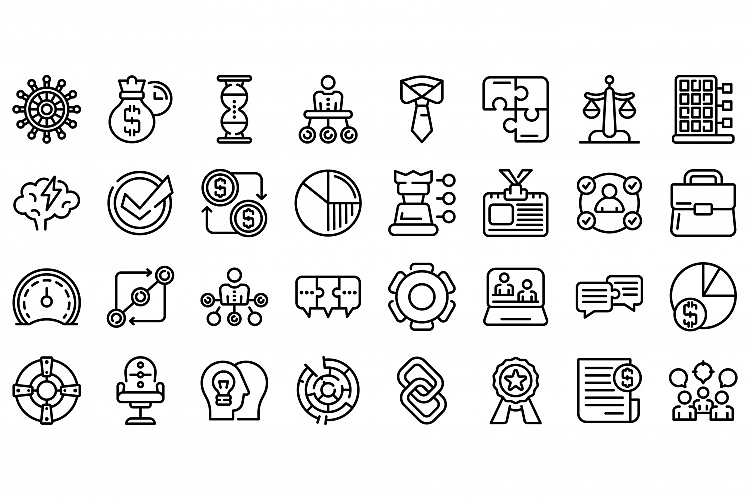 Business collaboration icons set, outline style