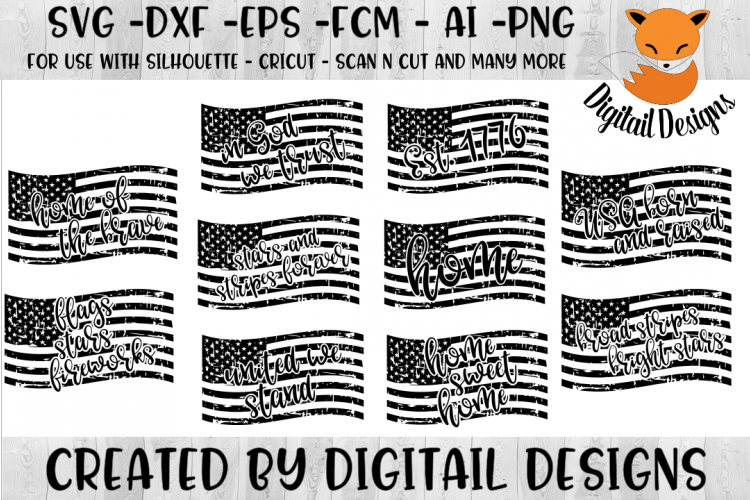 Distressed Flag SVG Bundle- png - eps - dxf - ai - fcm - Patriotic SVG