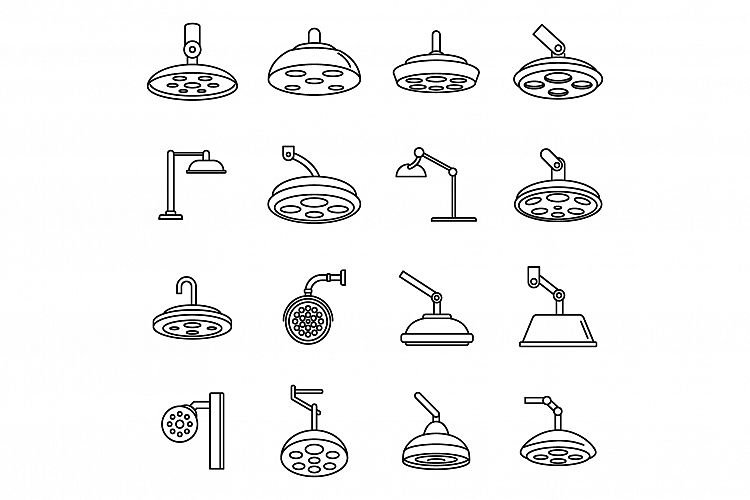 Modern surgical light icons set, outline style example image 1