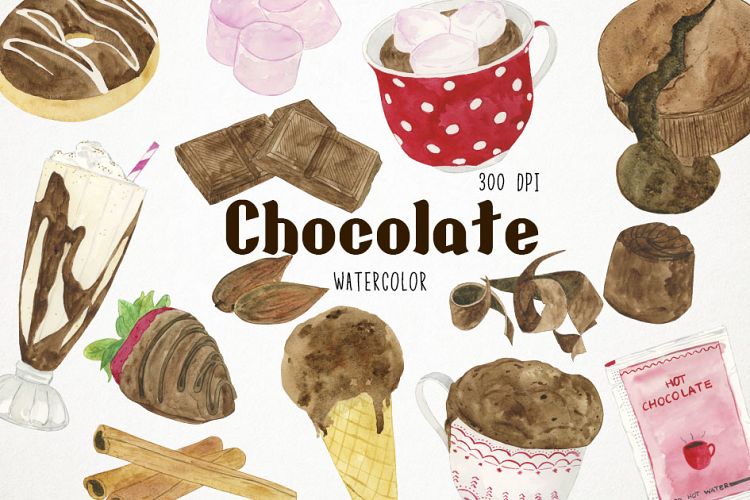 Watercolor Chocolate Clipart, Chocolate Illustration