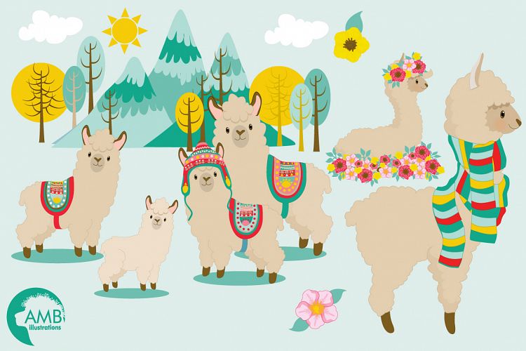 Llama fun clipart, graphics, illustrations AMB-1985