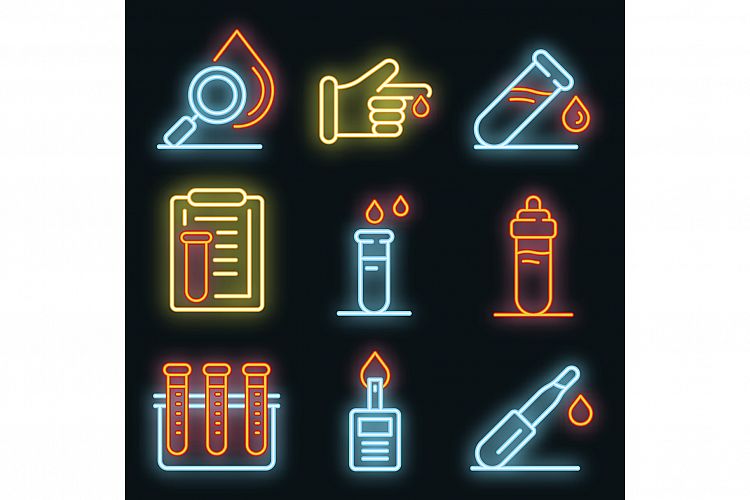 Blood test icons set vector neon example image 1