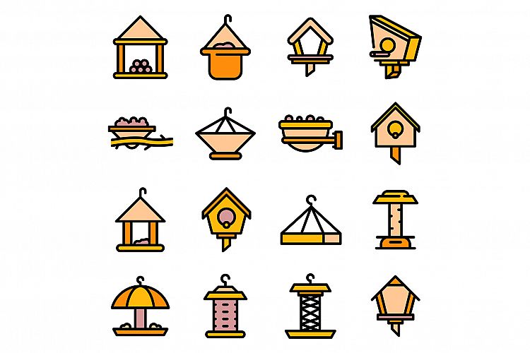 Bird feeders icons set line color vector example image 1