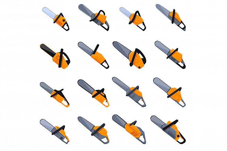 Electric saw icons set, cartoon style example image 1