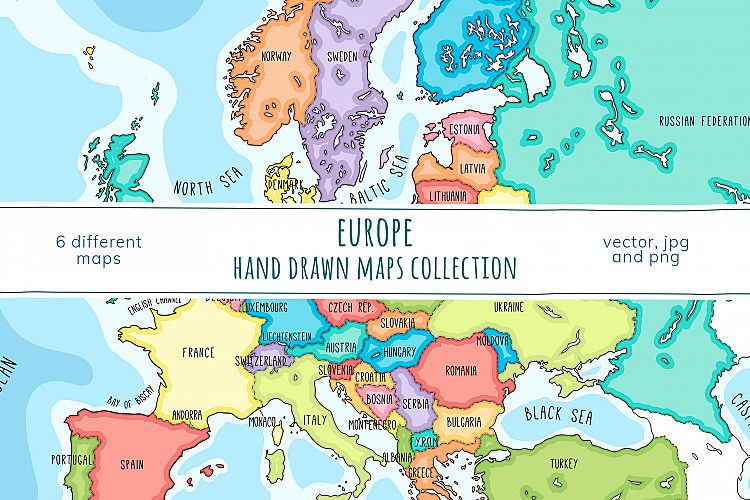 Maps of Europe. Hand drawn collection