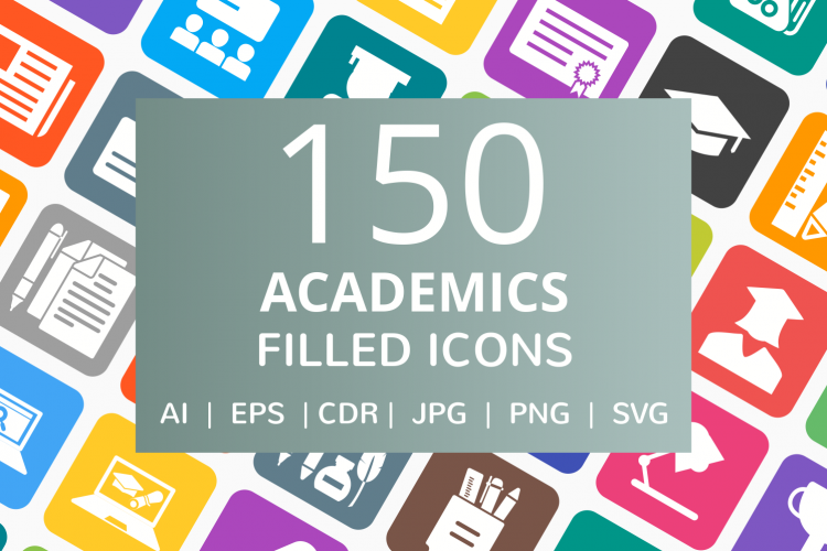 150 Academics Filled Round Corner Icons