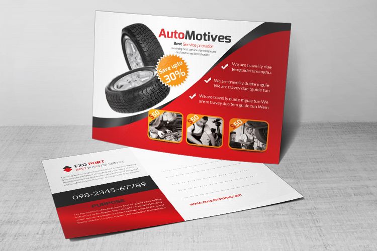 Automobile Service Postcard Template
