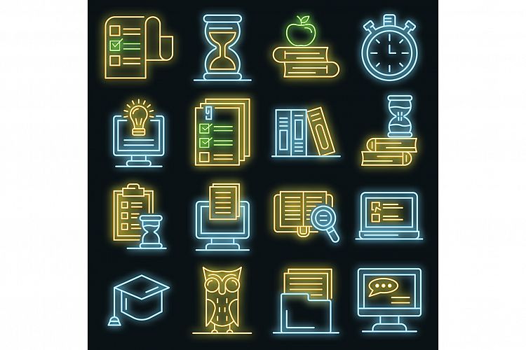 Preparation for exams icons set vector neon example image 1