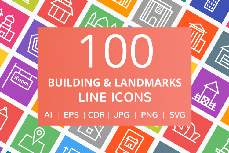 100 Building   Landmarks Line Multicolor B/G Icons