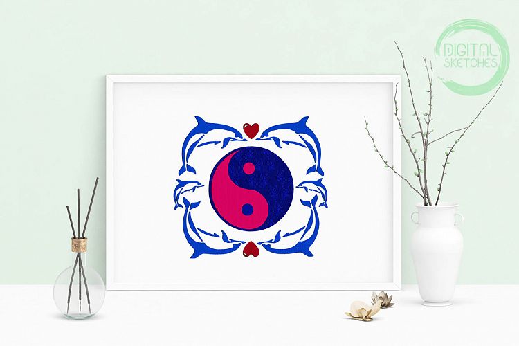 Machine Embroidery Design Yin Yang Love Dolphin Art