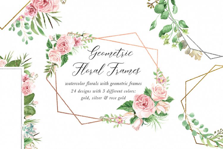 Watercolor Floral Geometric Frames