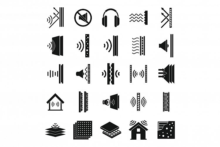 Soundproofing icons set, simple style example image 1