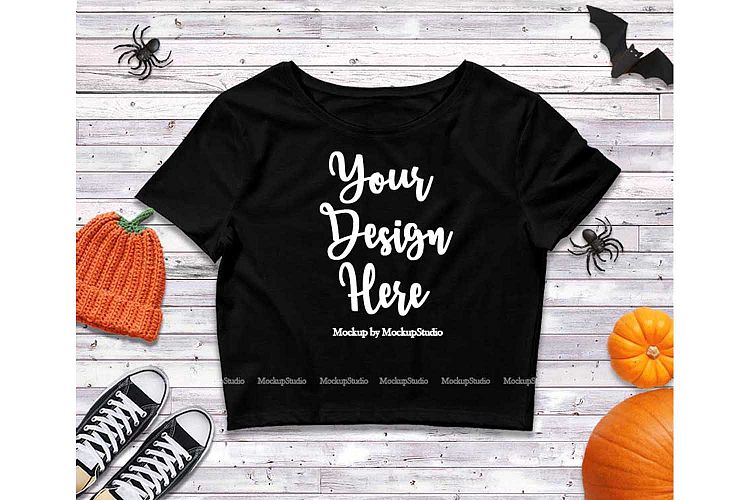 Black Halloween Crop Top Mock Up, Bella Canvas Mockup