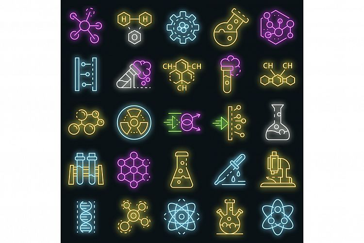 Chemistry lab icon set vector neon example image 1