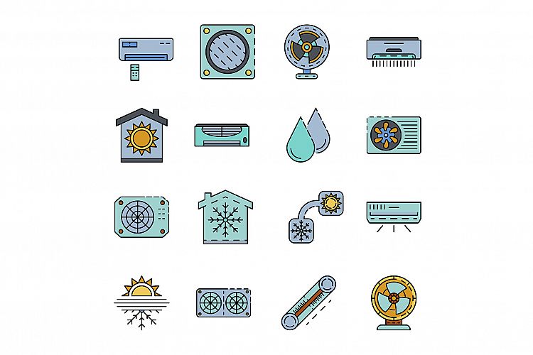 Conditioner icon set line color vector example image 1