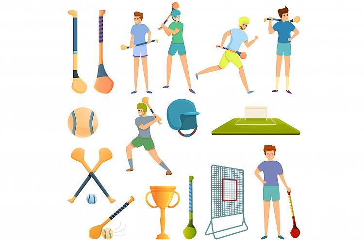 Hurling icons set, cartoon style example image 1