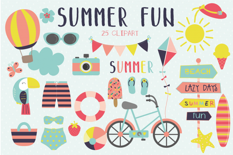 Summer fun clipart and paper set
