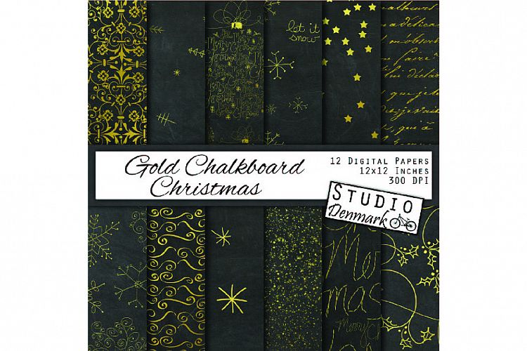 Gold Chalkboard Christmas Digital Paper - Snowflakes / Snow