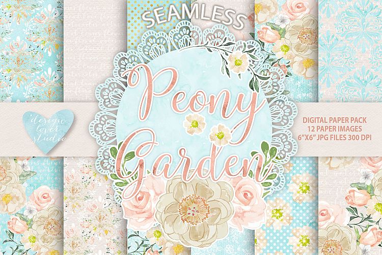 Watercolor Peony peach flowers digital paper