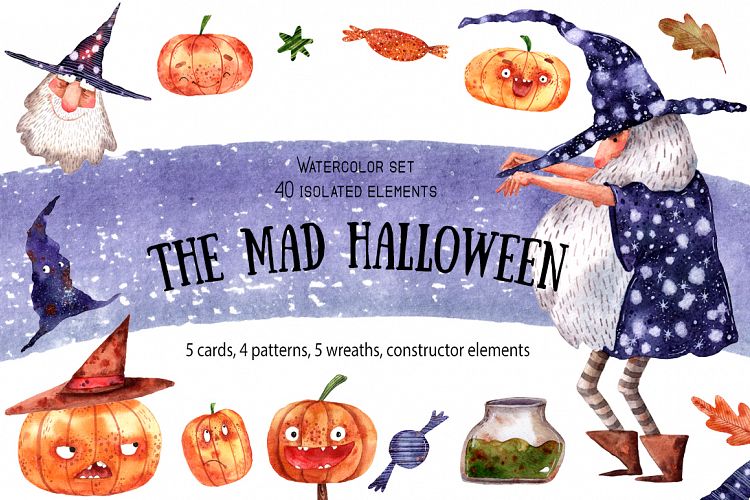 The Mad Halloween - Watercolor Clip Art Set