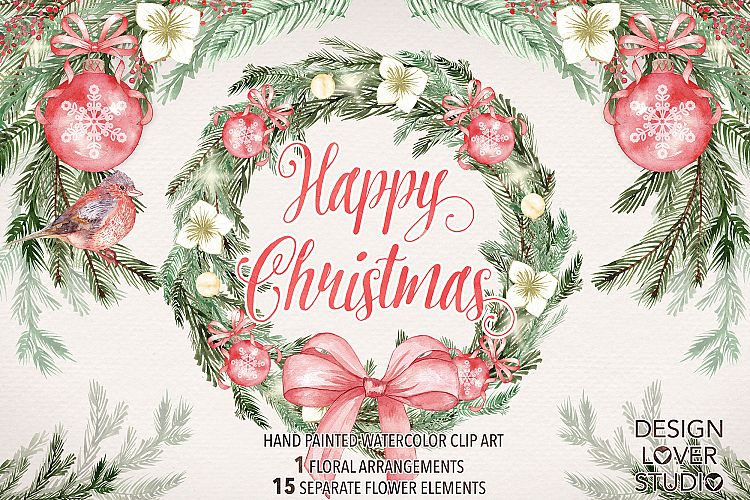 Watercolor Happy Christmas 1.