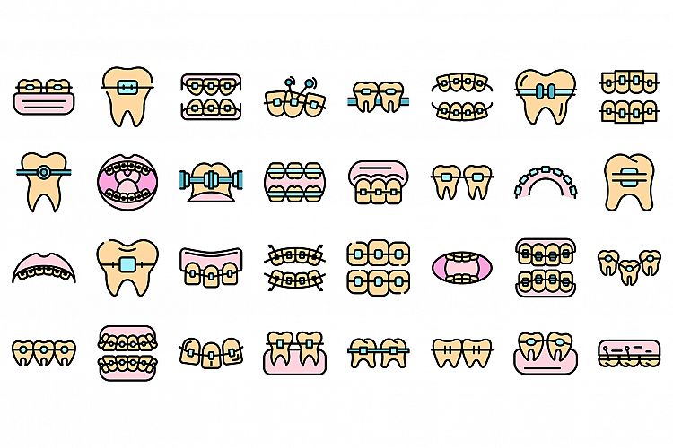 Tooth braces icons set vector flat example image 1