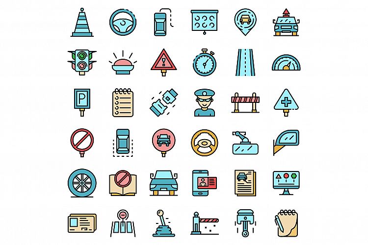 Driving school icons set vector flat example image 1