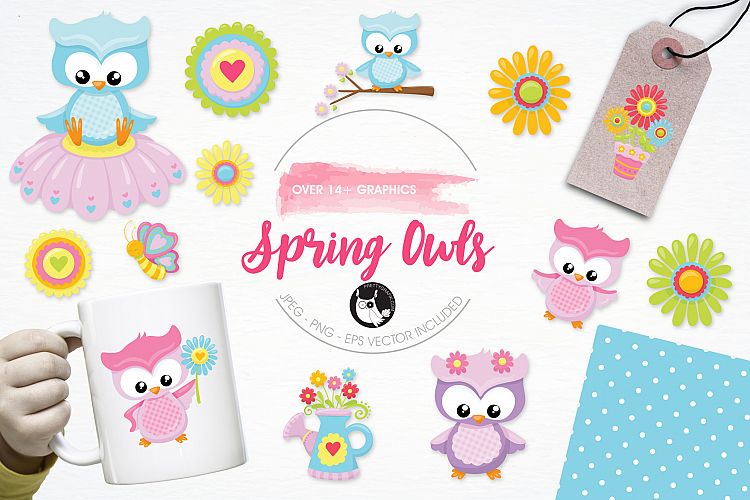 Spring Owls  graphics and illustrations