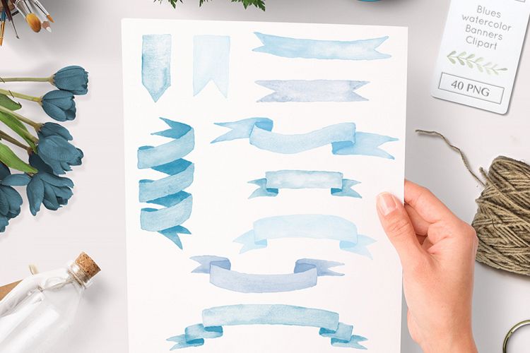watercolor banner clipart blue graphics - 40 PNG