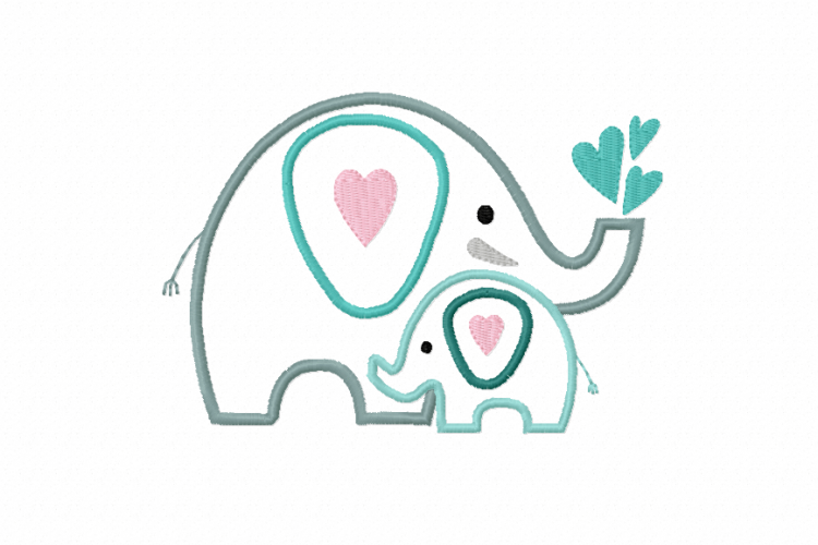 APPLIQUE Mothers Love ~ ELEPHANTS - Mother and Baby ~ Machine Embroidery Design in 2 sizes - Instant Download